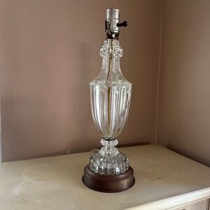 Vintage Ribbed Glass Table Lamp Hollywood Regency Accent‎ Lighting Decor